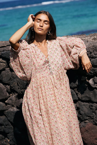 Robe d'été ample en coton tricoté à manches bouffantes, style ethnique bohème, longueur ras du sol, pour femme, écologique - Product Image 2