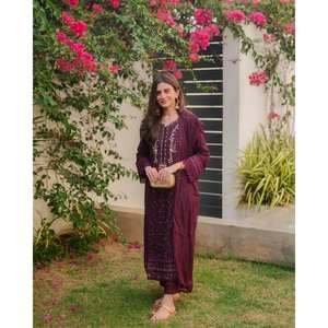 Hermoso conjunto de traje de fiesta para mujer con parte superior inferior Dupatta - Product Image 5