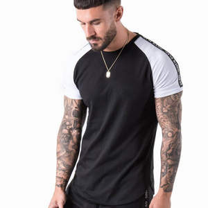 T-shirt Raglan Homme Noir et Blanc en Coton Décontracté à Manches Courtes Streetwear Gym Fitness Respirant Usage Quotidien - Product Image 1