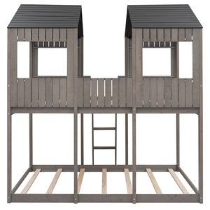 Letto a Castello in Legno Grigio Anticato per Bambini, Misura Full Over Full con Finestra sul Tetto, Ringhiera e Scala (LT000031AAE) - Product Image 5