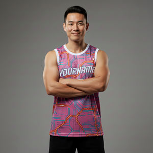 Custom Sublimated <b>Men's</b> Basketball Jersey Sleeveless <b>Pink</b> Circuit Print Moisture Wicking Athletic Fit - Product Image 4