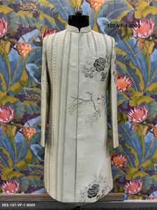 Luxury Men Ethnic Wear Heritage Indo Western Ivory Silk Fabric with Traditional Zari Embroidery Multi Size <b>Beads</b> and Sequence - Product Image 5