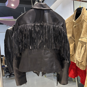 Chaqueta de Motocicleta de Cuero Sintético para Mujer, Manga Larga, Cuello Camisero, Botón Único, con Flecos, Transpirable, Estilo Invernal - Product Image 3