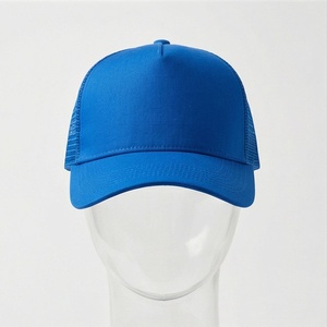 Blue Mesh Trucker Cap 6-Panel Adjustable Flat Brim Unisex Casual <b>Hat</b> Spring Summer Solid Color Breathable <b>Waterproof</b> - Product Image 1