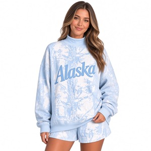 Ensemble sweat-shirt tie-dye doux pour femme, coupe oversize, col montant, manches longues, pull décontracté, mini-short assorti - Product Image 5