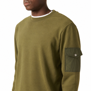 Sudadera de Cuello Redondo Color Verde Oliva para Hombre, Corte Regular, Tejido de Algodón, con Bolsillo en el Brazo, Estilo Casual de Otoño - Product Image 3