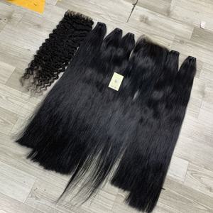 Cheveux vietnamiens bruts 6x6 HD Closure Straight Loose Deep Wave Lot de mèches noires de jais à double tirage Extensions de trame - Product Image 3