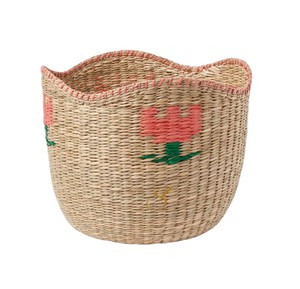 Cesta de Jacinto de Agua Bordada con Flores y Asas, Caja de Almacenamiento Decorativa Tejida, Contenedor de Juguetes para Niños, Estilo Boho - Product Image 2