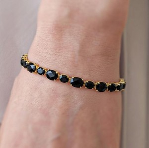 Oval Cut Black Onyx Stone <b>Charm</b> Bracelet in 925 Sterling <b>Silver</b> Gold Plated Luxury Handmade Fine Jewelry Gift for Women - Product Image 3
