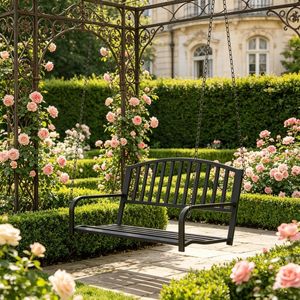 Sedia a Dondolo Moderna da Esterno con Cuscino Impermeabile per Giardino, Casa o Hotel, Costruzione Durevole in Metallo e Plastica - Product Image 5