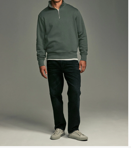Sweat-shirt respirant en molleton de coton sur mesure 2026, élégant, à col montant, fermeture éclair 1/4, couleur verte unie, coupe régulière, OEM - Product Image 2