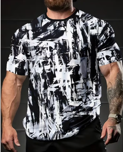<b>Men</b> s Abstract Print Short Sleeve O-Neck T-Shirt Slim Fit Quick Dry Knitted Polyester Casual Wear Custom Logo <b>Men</b> s Cotton - Product Image 6