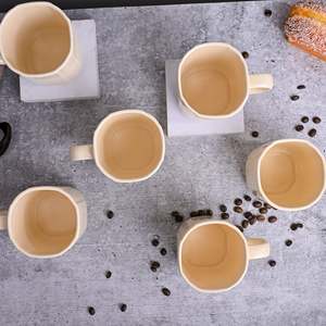 ชุดแก้วกาแฟเซรามิกสีเบจ 6 ใบ ใช้กับไมโครเวฟได้ ดีไซน์เคลือบเงาแบบมีเอกลักษณ์ สไตล์สแกนดิเนเวียน โอเรียนทัล ฟาร์มเฮาส์ - Product Image 2