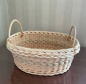 Large <b>rectangular</b> woven rattan living room coffee table <b>basket</b> with tall side handles. - Product Image 2