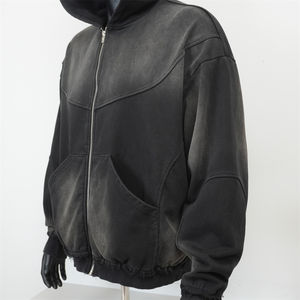 Sweat à capuche noir tendance effet usé et délavé au soleil, en coton French Terry, coupe oversize, délavé à l'acide, personnalisé, avec fermeture éclair, pour homme - Product Image 4