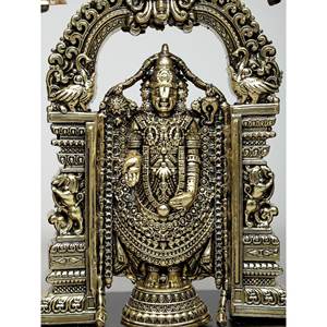 Estatua extrafina de Tirupati Balaji de 9 "con marco de madera Venkateshvara para colgar en la pared en producto de escultura de latón - Product Image 2