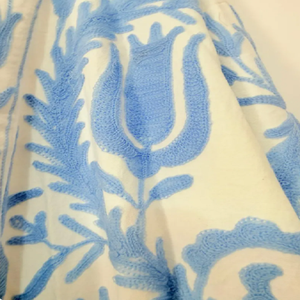 Blue Suzani Embroidered Cotton Kimono with Bohemian Long <b>Duster</b> Silhouette Lightweight Open Front Robe - Product Image 5