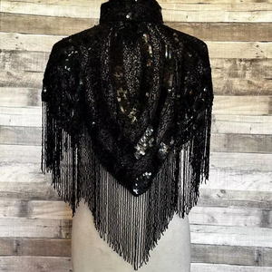 Luxury <b>Silver</b> Hand Embroidered Beaded Fringe <b>Cape</b> Blouse Designer Sequin Tassel Shoulder Collar Women's High Quality HUSSAIN - Product Image 1