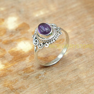 Bague ajustable en argent sterling 925 avec améthyste violette naturelle, faite à la main, style bohème vintage, pour femme, bijou de déclaration - Product Image 6