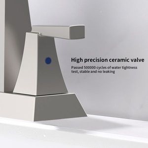 Rubinetto per lavabo bagno a 2 maniglie in nichel spazzolato, rubinetto da 4 pollici con attacco centrale e scarico a 3 fori per lavabo - Product Image 5