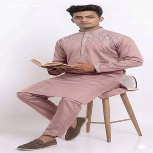 High Quality Fancy Silk with Top-Side Embroidered Readymade Full-Sleeve <b>Kurta</b>-Same Color Polo Pant Collection At Wholesale Rate - Product Image 1