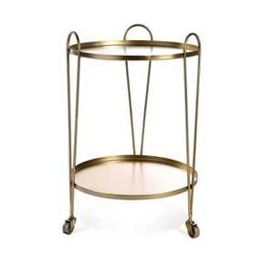 Round Gold <b>Serving</b> Cart with Two Tiers Circular Trays Metal Frame Mobile Bar <b>Trolley</b> Elegant Modern Vintage Style Home Furniture - Product Image 1