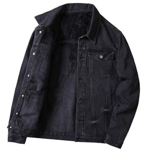Veste en jean noire pour homme, décontractée, en coton délavé, col rabattu, simple boutonnage, coupe classique, style automne - Product Image 6