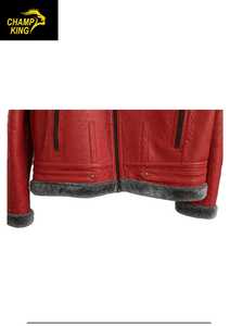 Veste en cuir véritable rouge pour homme CHAMP KING avec doublure en fausse fourrure, col rabattable, fermeture éclair - Product Image 4