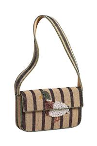 Sac de rangement artisanal en verre rayé vert et blanc, style bohème, brodé avec motif canard, capacité 3L, pour la maison et le jardin - Product Image 3