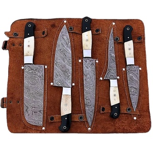 Professional 5 Piece Damascus Steel Kitchen <b>Knife</b> Set Chef Cooking <b>Knives</b> with <b>Bone</b> Wood <b>Handle</b> Custom Logo Manufacturer - Product Image 1