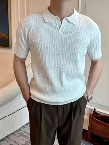 เสื้อยืดถักผู้ชาย ลายแจ็คการ์ด แขนสั้น สวมใส่สบาย ระบายอากาศได้ดี น้ำหนักเบา เหมาะสำหรับฤดูร้อน ผู้ผลิต OEM - Product Image 2