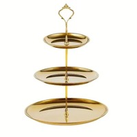 Support à gâteau 3 étages en métal doré, idéal pour mariage, anniversaire, dessert, décoration de table. Disponible au prix export.
