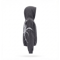 Sweat à capuche unisexe surdimensionné personnalisé, motif araignée brodé et imprimé, effet délavé, 100 % coton, séchage rapide, respirant, OEM ODM