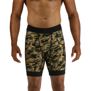 Shorts de compression camouflage pour hommes, taille mi-haute, respirants, en Spandex et Polyester, pour entraînement décontracté, avec poches, style boxer - Product Image 1