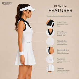 Robe de tennis sans manches pour femme, blanche, col en V, jupe évasée, tricotée, respirante, écologique, en spandex/polyester, style sportif, mini - Product Image 2