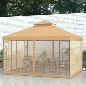 Gazebo da Giardino 10x12 Marrone con Doppio Tetto e Scaffali Angolari, Riparo Impermeabile in Acciaio per Esterni, Ideale per Villa, Cortile, Parco, Centro Commerciale - Product Image 2