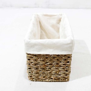 Best Selling Eco-Friendly Rustic Rectangular Seagrass Storage Basket Woven <b>Shelf</b> Organizer with Fabric <b>Liner</b> - Product Image 5