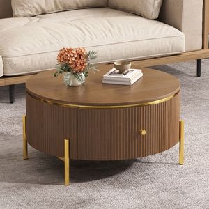 Tavolino da Caffè Moderno Rotondo Marrone con 2 Grandi Cassetti, Tavolo d'Appoggio con Spazio di Archiviazione da 80 cm - Product Image 4