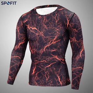 Camiseta de compresión de manga larga para hombre, nueva de fábrica 2026, con estampado geométrico gris, de secado rápido, de elastano y poliéster. - Product Image 3