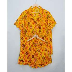 Ensemble de pyjama court pour femmes en coton 100% pur, élégant, classique, imprimé numérique, pour les vacances d'été, avec poches, doux, respirant, écologique - Product Image 4