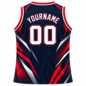 Maillot de basket personnalisé sans manches, impression par sublimation, maille respirante, uniformes d'équipe unisexes pour adultes, rouge, blanc, marine - Product Image 6