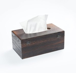 Boîte à mouchoirs rectangulaire décorative en bois avec couvercle à charnière, distributeur de serviettes de style antique - Product Image 3