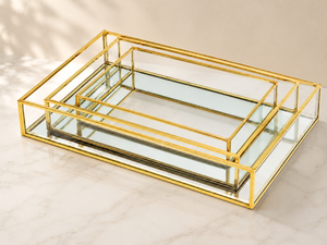 Gold Plated Glass Rectangular Decorative Trays Set Contemporary Home Decor Storage Organizers <b>Mirror</b> Surface Multi Piece Package - Product Image 5