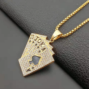 HipHop Straight Flush Pendant With Steel <b>Chain</b> Golden Moissanite Jewelry Poker Card Playing Cards Aces Royal Charm Gold <b>Iced</b> <b>Out</b> - Product Image 3