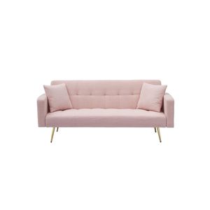 Divano Letto in Pile Teddy Rosa da 71,7 Pollici con Due Cuscini Decorativi Gratuiti per Comfort e Stile - Product Image 5