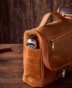 Genuine Leather <b>Toiletry</b> <b>Bag</b> Mens Dopp Kit Shaving Wash <b>Bag</b> Travel Cosmetic Pouch <b>Large</b> Capacity Factory OEM TYG-0190 - Product Image 6