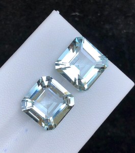 Paire de pierres précieuses d'aigue-marine blanche naturelle taille Asscher, provenant du Nigeria, Afrique, pour bijoux fins, paire assortie - Product Image 3