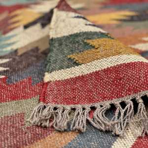 Tapis faits main multicolores durables, tapis kilim en jute et laine sur mesure pour salon et chambre à coucher - Product Image 5