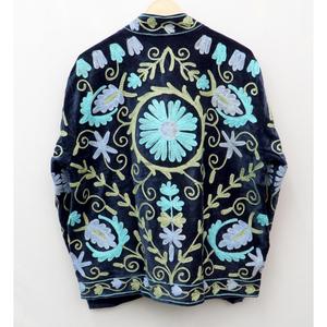 Multi Floral Embroidery Pattern Velvet <b>Jacket</b> Mandarin Collar Regular <b>Sleeve</b> <b>Short</b> Length Unisex Eco-Friendly Breathable - Product Image 6