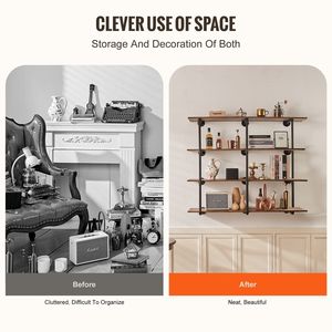 Set di 3 Mensole a Muro Industriali in Legno Rustico a 4 Ripiani con Tubi, 30 cm, Ideali per Stoccaggio e Organizzazione - Product Image 5